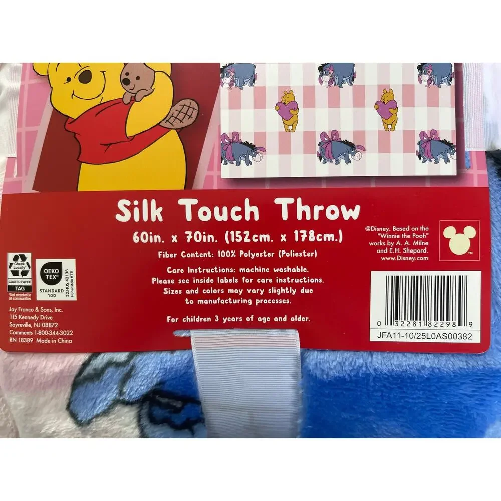 Disney Winnie the Pooh Eeyore Piglet Silk Touch Throw Blanket 60 x 70 Pink Heart